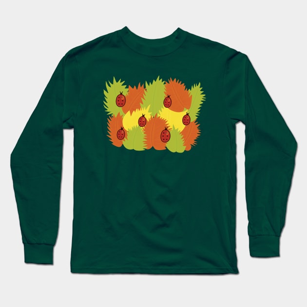 Autumn Leaves and Ladybugs Long Sleeve T-Shirt by Boriana Giormova